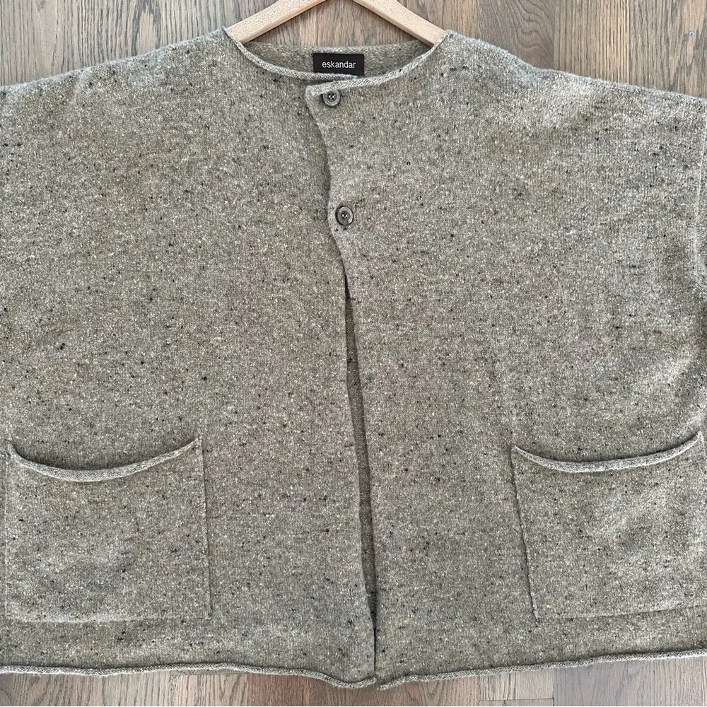 Eskandar Donegal Cashmere Blend Button Front Cardigan Sweater in Brown One Size